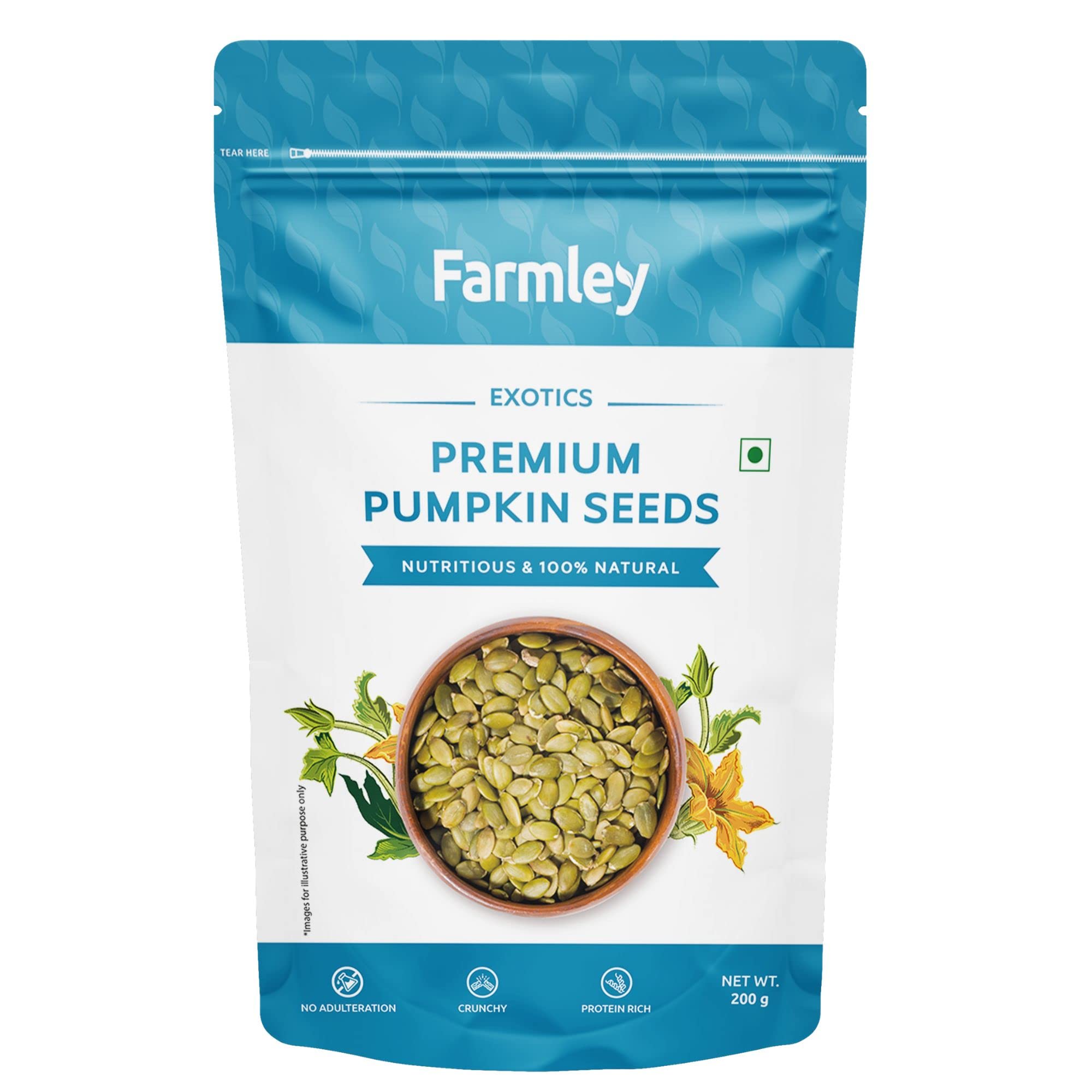 Farmley Pumpkin Seeds I 200gram each | AAA Grade Pumpkin Seeds for eating | Immunity Booster and Fiber Rich (Pack of 5)