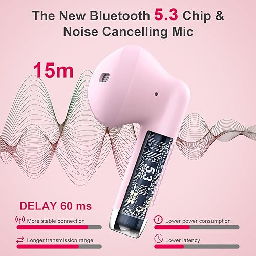 Miniatura 3 de Auriculares inalámbricos, auriculares Bluetooth 5.4 con graves estéreo, auriculares Bluetooth con cancelación de ruido y micrófono en la oreja