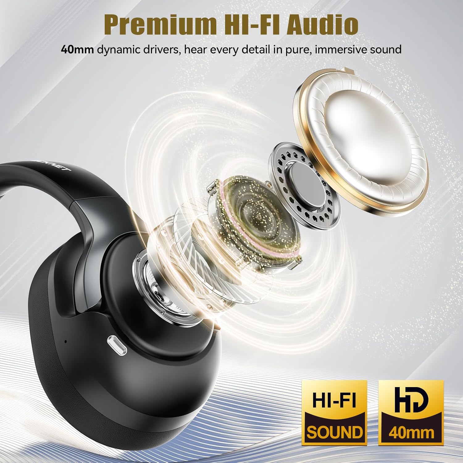 TECKNET Hybrid Active Noise Cancelling Headphones, Wireless Bluetooth 5.4 Headset, 65H Playtime and 6 EQ Music Modes with 3.5mm Cord, Over Ear Headphones for Travel Work Cellphone - Black