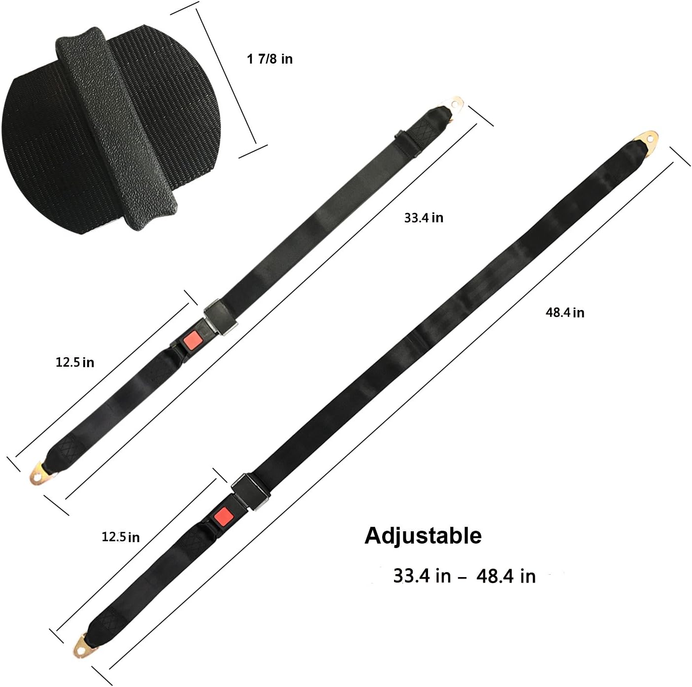 MOHEEN Universal Lap Seat Belt 2 Point Adjustable Safety Seat Belt for Go Kart, Club Golf Cart, 2 Pack in Black,48 Inch