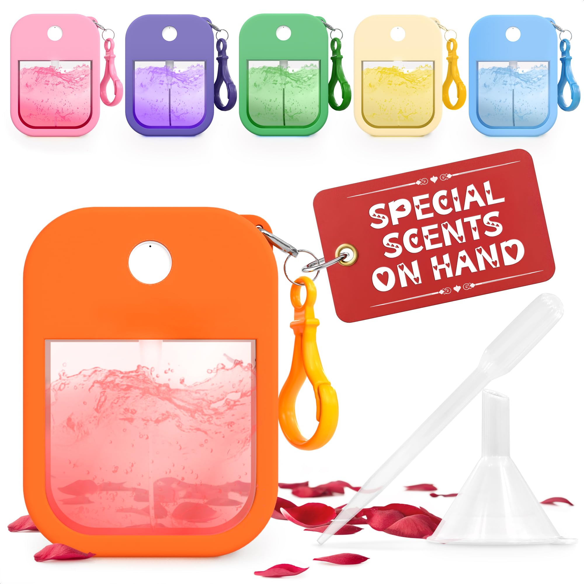 6Pcs Empty Travel Size Perfume Refill Bottle 1.28 oz – Refillable Perfume Bottle Travel Size for Purse with Colorful Silicone Case & Keychain, TSA-Compliant, Atomizer Great as Valentines Day Gift Idea