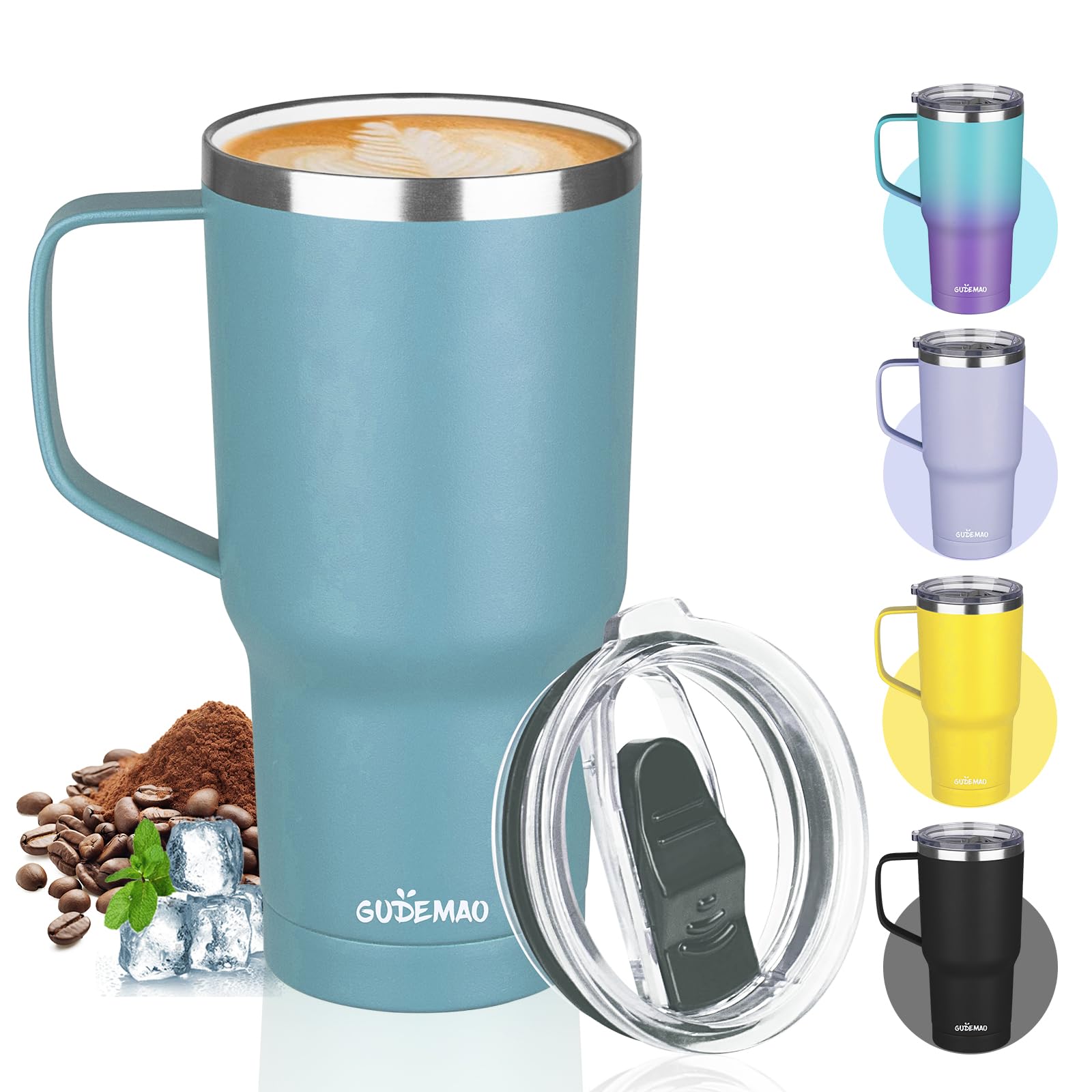 Amazon.com: 20 oz Insulated Coffee Mug with Ceramic Coating, Stainless  Steel Travel Mug Tumbler with Handle Lid and Straw, Double Wall Leak-Proof  Coffee Travel Mug Keeps Drink Hot and Cold (Lake Green) :