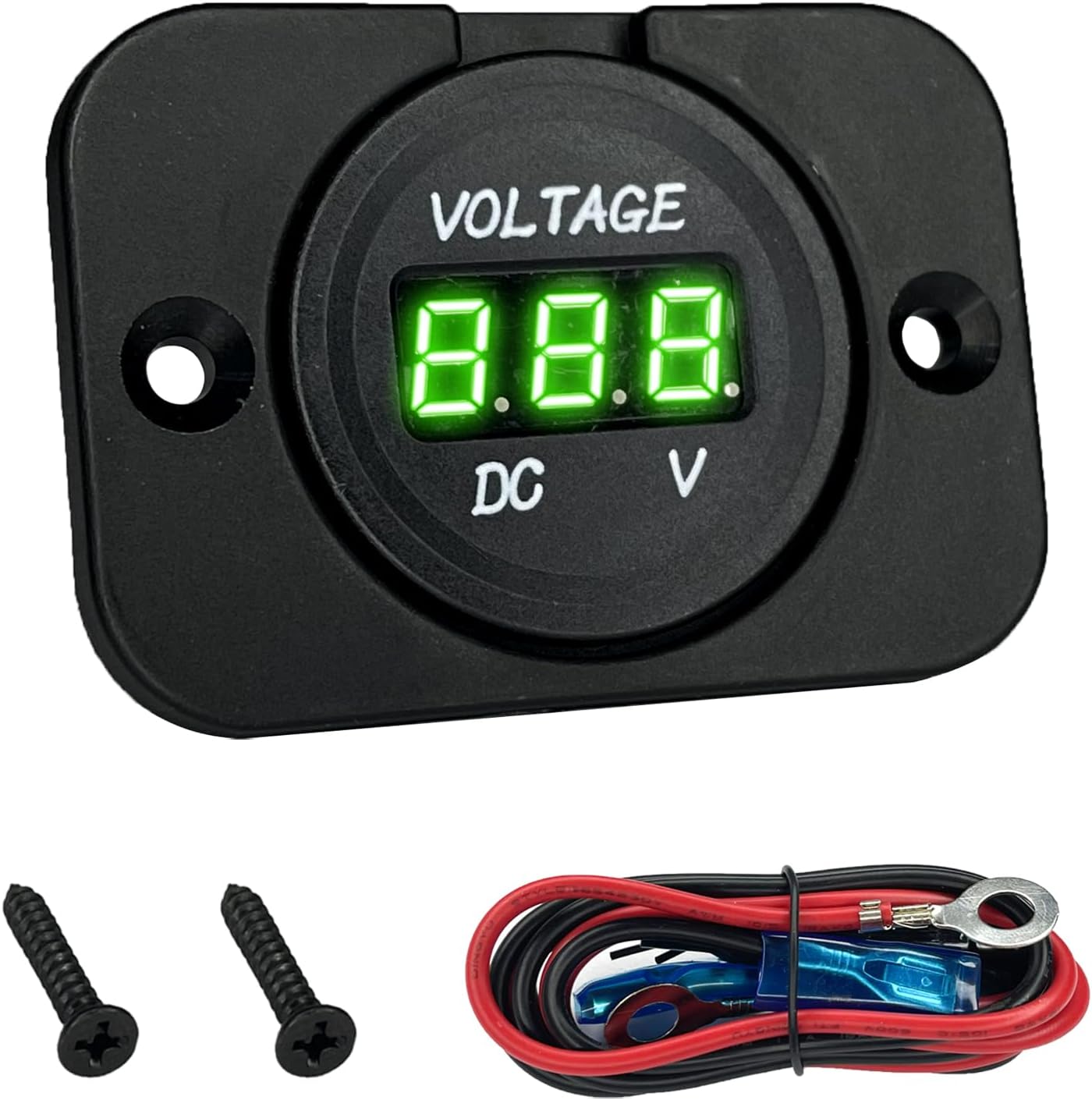 12V Battery Voltage Meter, Waterproof LED Digital Voltage Meter DC 12V, Round Panel Mount Battery Monitor Gauge with Mounting Plate & Cables for Car Boat Marine Motorcycle RV ATV UTV（Green）
