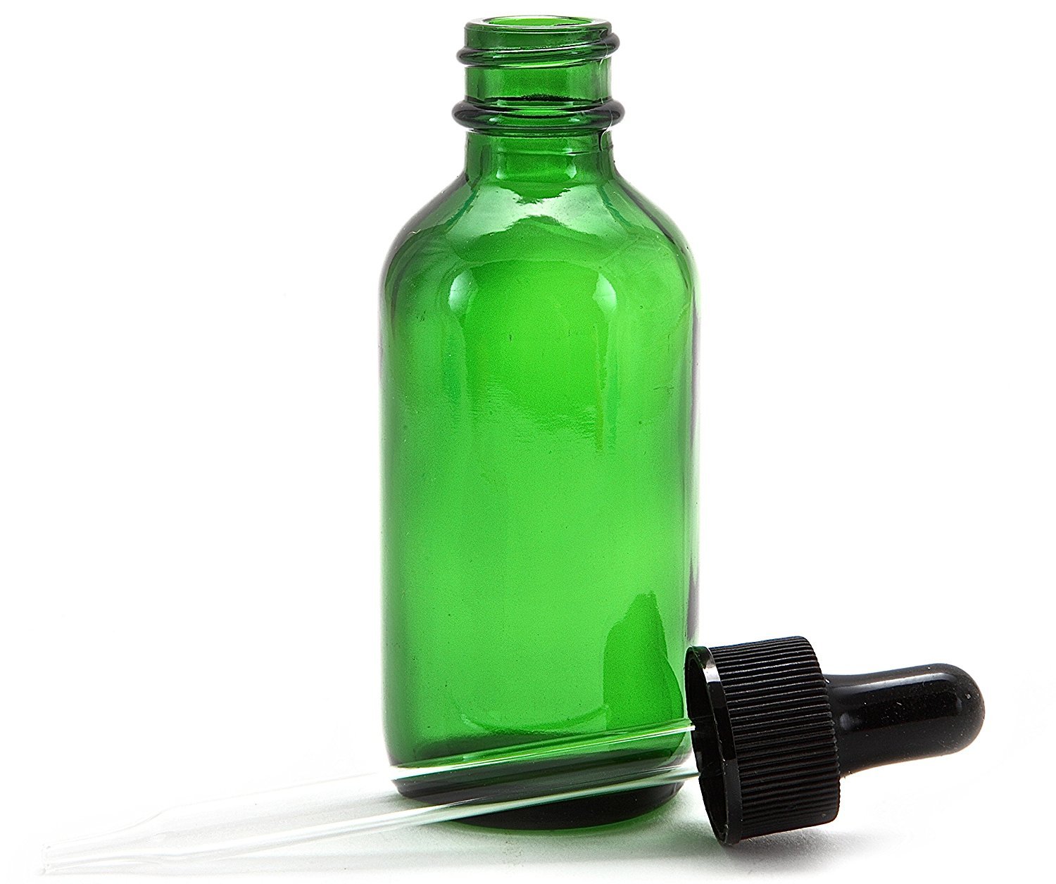 Premium Vials, 12, Green, 2 oz Boston Glass Bottles, with Glass Eye Droppers (12, 2 Ounce)