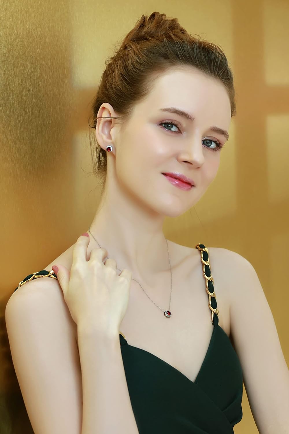 Sterling Silver Round-cut Halo Colored European Crystals Stud Earrings for Women - Image 3