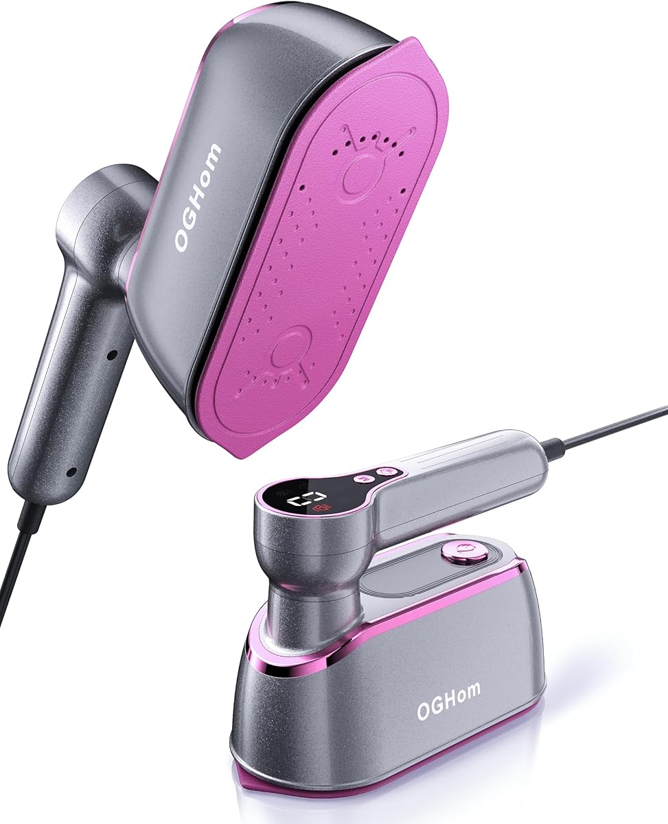 OGHom Travel Steamer for Clothes, 1200W Portable Handheld Garment Steamer with LCD Display, 4 Steam Levels & Dry Iron Mode, 20s Fast Heat-Up, 150ml Water Tank, Large Ceramic Heat Panel, Only for 120V