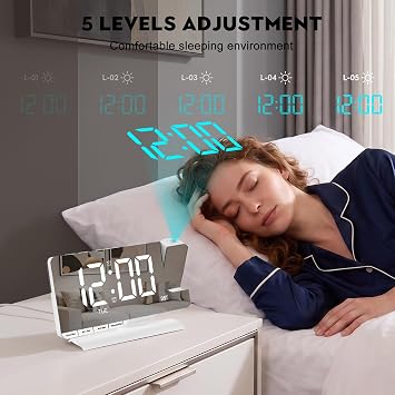 SZELAM Alarm Clock Bedside with Projection Digital Clock,7.3 Mirror Clock