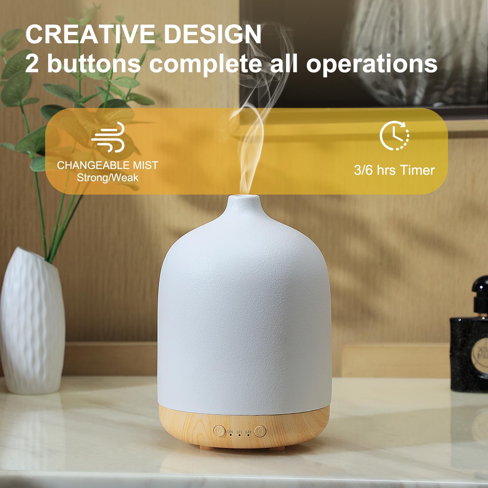 Diffusori di oli essenziali in ceramica per la casa, decorazione camera da letto aromaterapia diffusore d'aria diffusore ad ultrasuoni aroma deumidificatori 250ml con timed-white