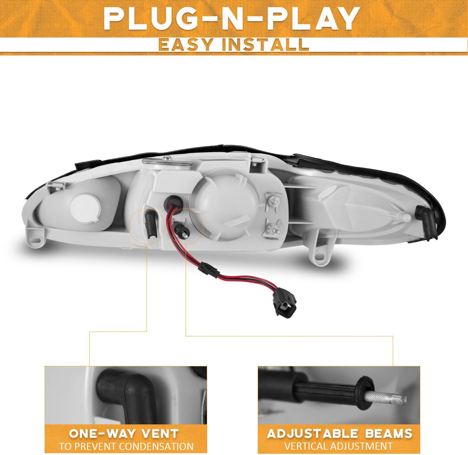 WEELMOTO Headlights for 1997-2002 Ford Escort / 1997-1999 Mercury Tracer Headlights Assembly Compatible with 1997 1998 1999 2000 2001 2002 Ford Escort Replacement Automotive