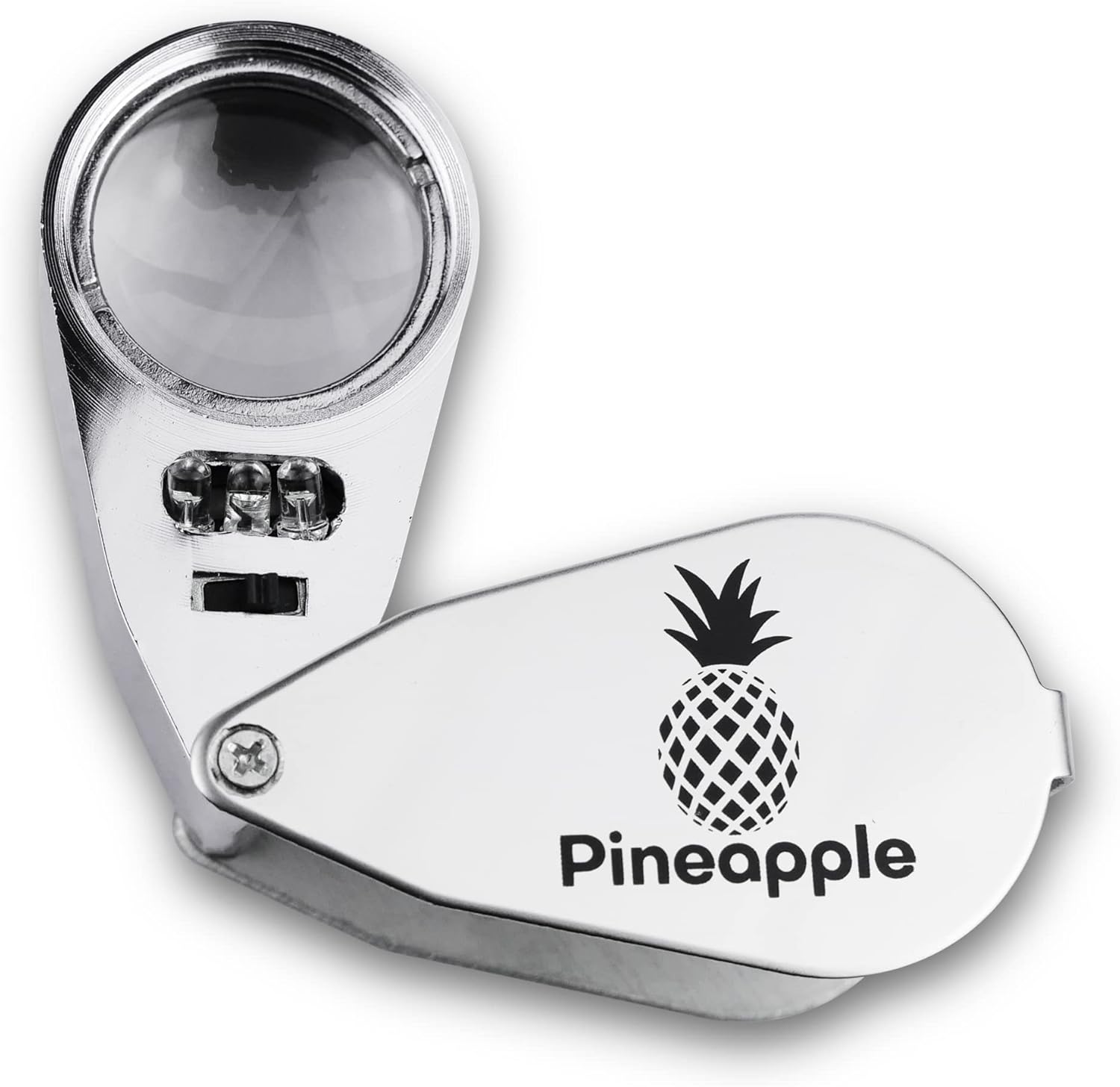 Pineapple 40X Metal Jewelers Loupe Magnifier with Light, Jewelry Eye Loop, LED Lighted Illuminated Magnifying Glass for Jewelry, Trichomes, Plants, Currency, Coins, Diamonds, Stamps : Arts, Crafts & Sewing