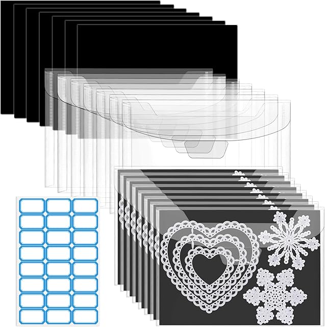 Csyidio 30 PCS Clear Stamp and 1mm Thickness Die Storage Pockets with Rubber Magnetic Sheets Resealable Plastic Storage Pocket Large Envelope Case Cut