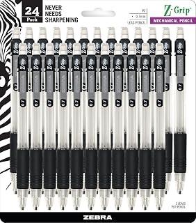 Zebra Z-Grip Mechanical Pencils 0.7mm HB #2 Lead, Latex-Free Grip, Refillable Clear Barrel, 24-Pack for School & Office