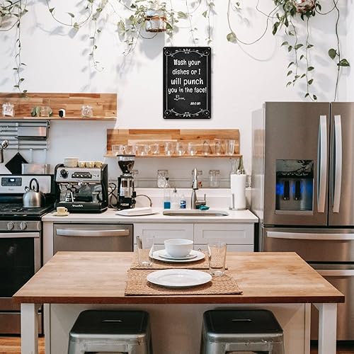 Miniatura 3 de Letreros de cocina para decoración de pared, divertidos letreros de metal para decoración del hogar, lava tus platos o te pondré en la cara Love Mom