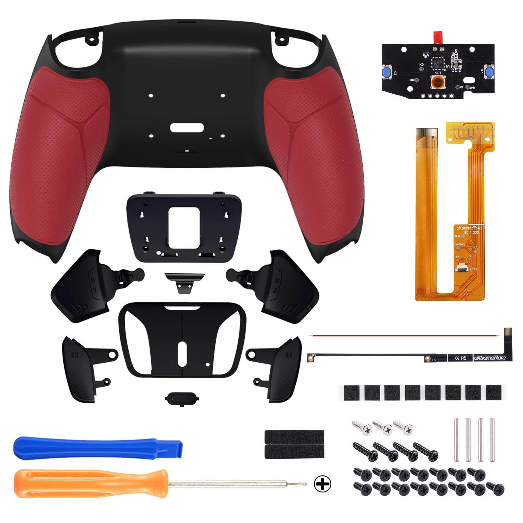 eXtremeRate Goma Grip Programable RISE4 Remap Kit para ps5 Mando Modelo BDM-030/040/050 Actualización Board&Carcasa Trasera&4 Palancas Botones para ps5 Control-NO Incluye Mando(Rojo)
