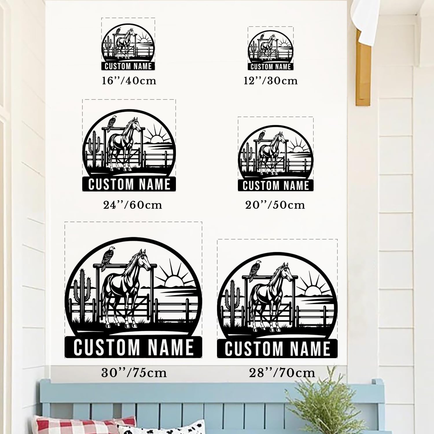 Custom Horse Farm Name Sign,Personalized Western Stable Wall Art, Rustic Outdoor Farmhouse Decor,Cowboy Barn Entrance Name Sign,Cabin House Number Address Plaque (Style-3)