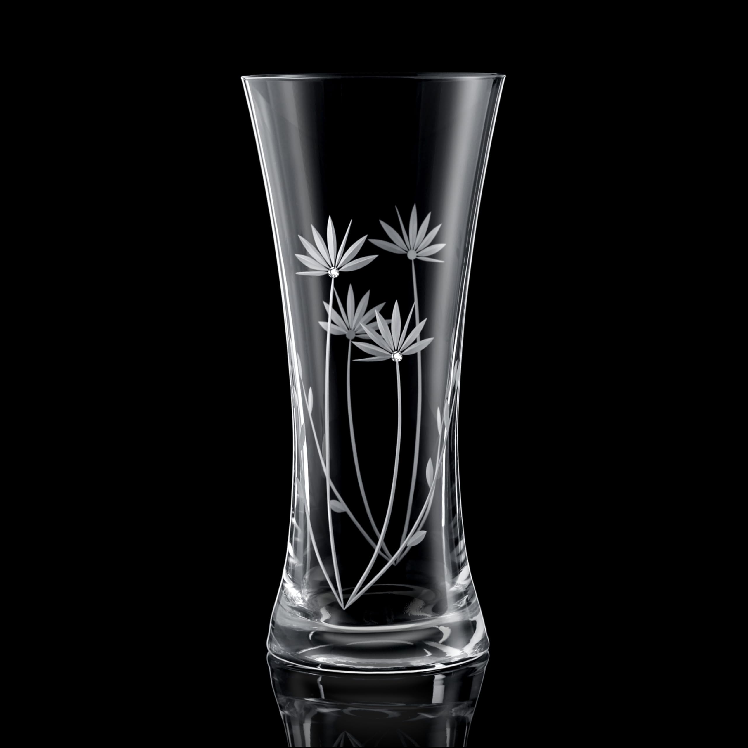 Bloom Glasvase - Elegante Blumenvase Modern, Deko Vase Glas mit Blumenmotiv und Hochwertigen Kristallakzenten, Geschenke für Frauen, Handgefertigt in der EU - 1 Stück