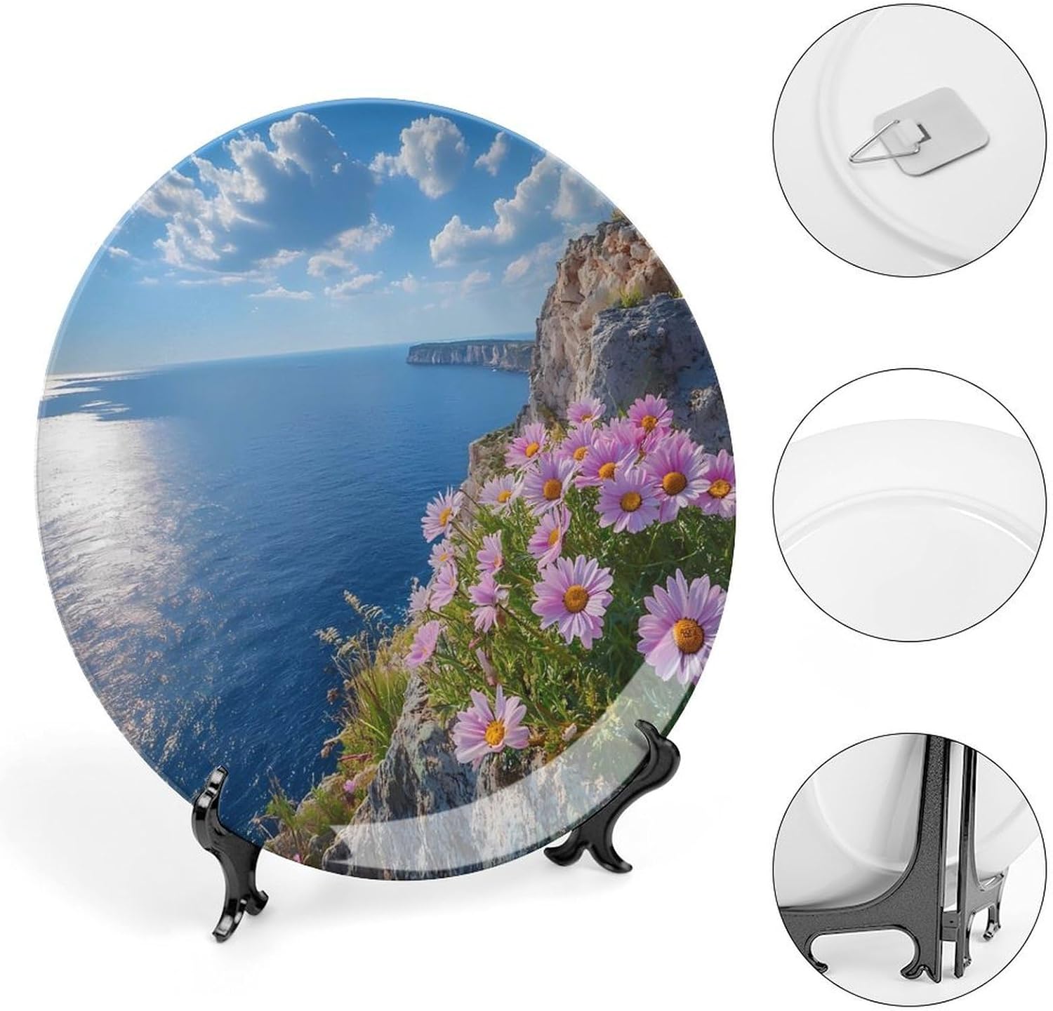 Beach Daisies Decorative Plate Tray Decor Trinket Dish Bone China Dinner Plates for Home Office Kitchen