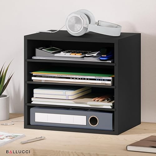 Miniatura 7 de Ballucci Organizador de papel de 4 niveles para escritorio, bandeja apilable, estantes organizadores de almacenamiento de escritorio, clasificador
