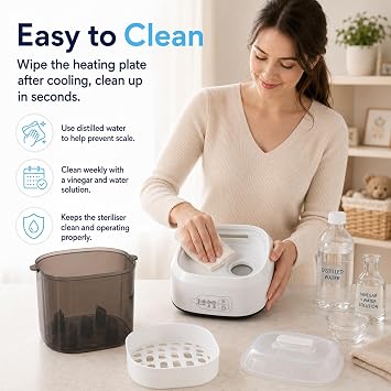 Baby Bottle Steriliser and Dryer, Auto Baby Bottle Steriliser, Electric Steam Steriliser for Baby Bottles, Breast Pump Accessories & Baby Stuff, Hold 5 Bottles and Pacifiers