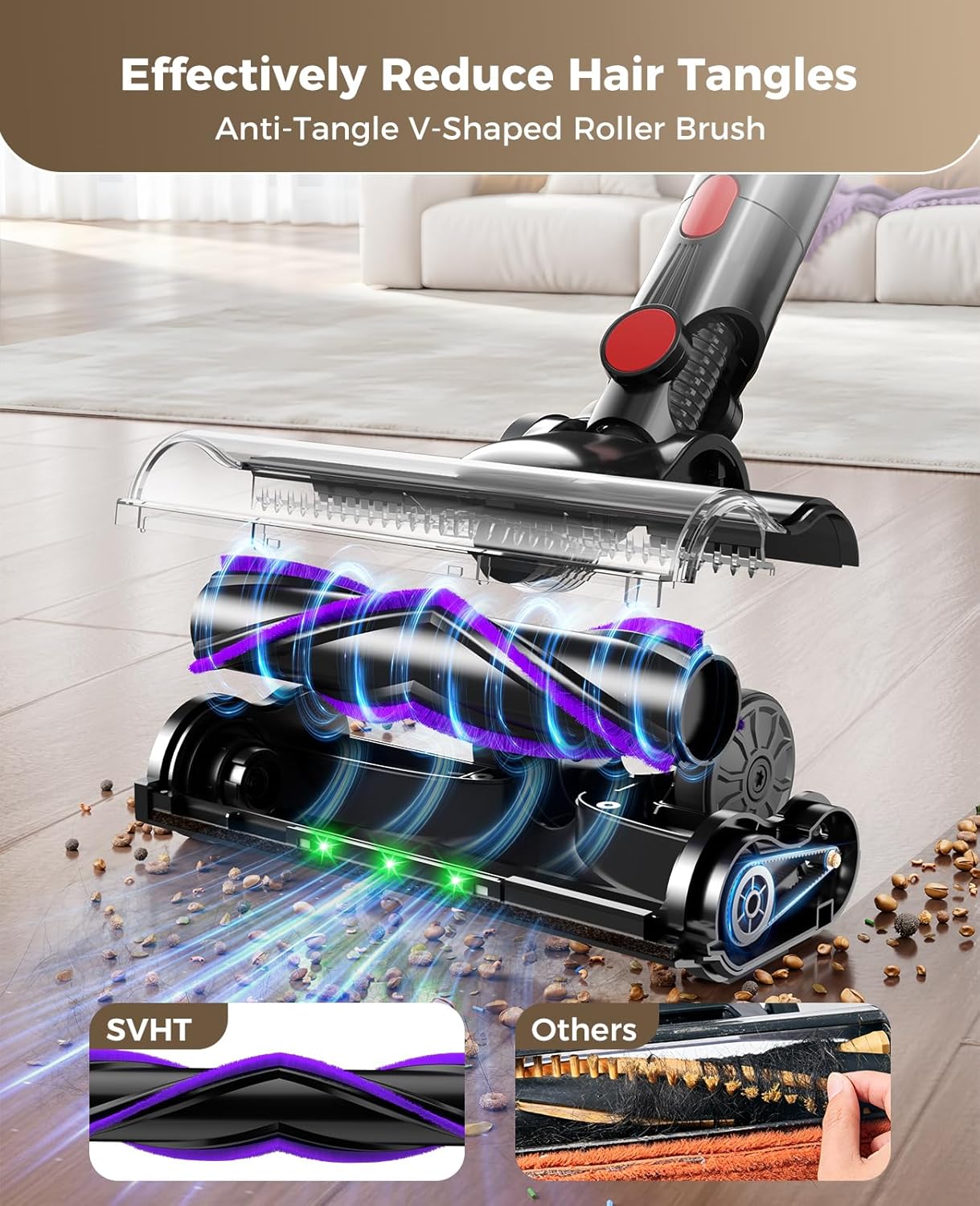 Cordless Vacuum Cleaner, 450W 40KPA Vacuum Cleaners for Home, 45 Mins Lightweight Stick Vacuum with LED Display, Anti-Tangle, Rechargeable Battery Vacuum for Carpet,Pet Hair,Hardwood Floor thumbnail