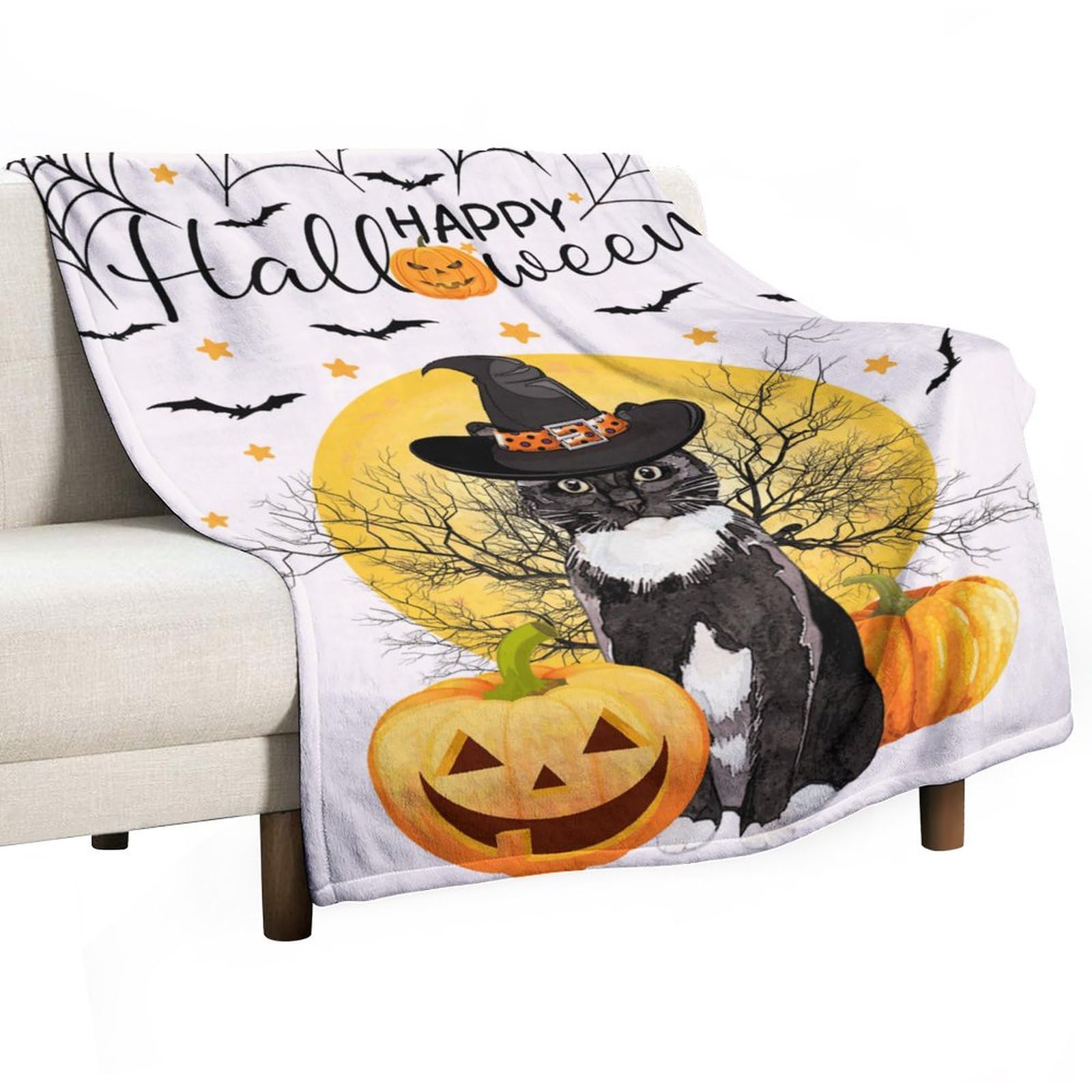Couverture chaude et légère Happy Halloween grand format 152x203 pour lit et canapé