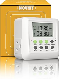 3イン1 デュアルコンセントタイマープラグ インターバルサイクル付き 屋内用 7日間 24時間 プログラム可能 デジタルリピートタイマースイッチ(15A、1875W)