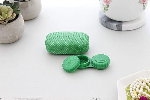 Miniatura 4 de Ron's Optical Hard Mod Verde y Blanco Lunares con Espejo Interior Lente de Contacto Estuche de Viaje