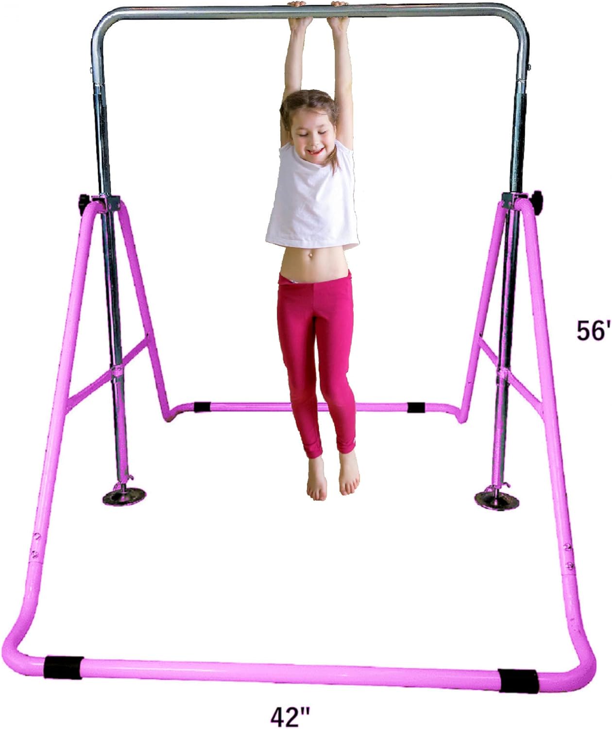 Gymnastics Expandable Junior Training Monkey Horizontal Bars Climbing Tower Child Play Pink Training Pull Up Gym + Swing Seat + Trapeze Rings.Set