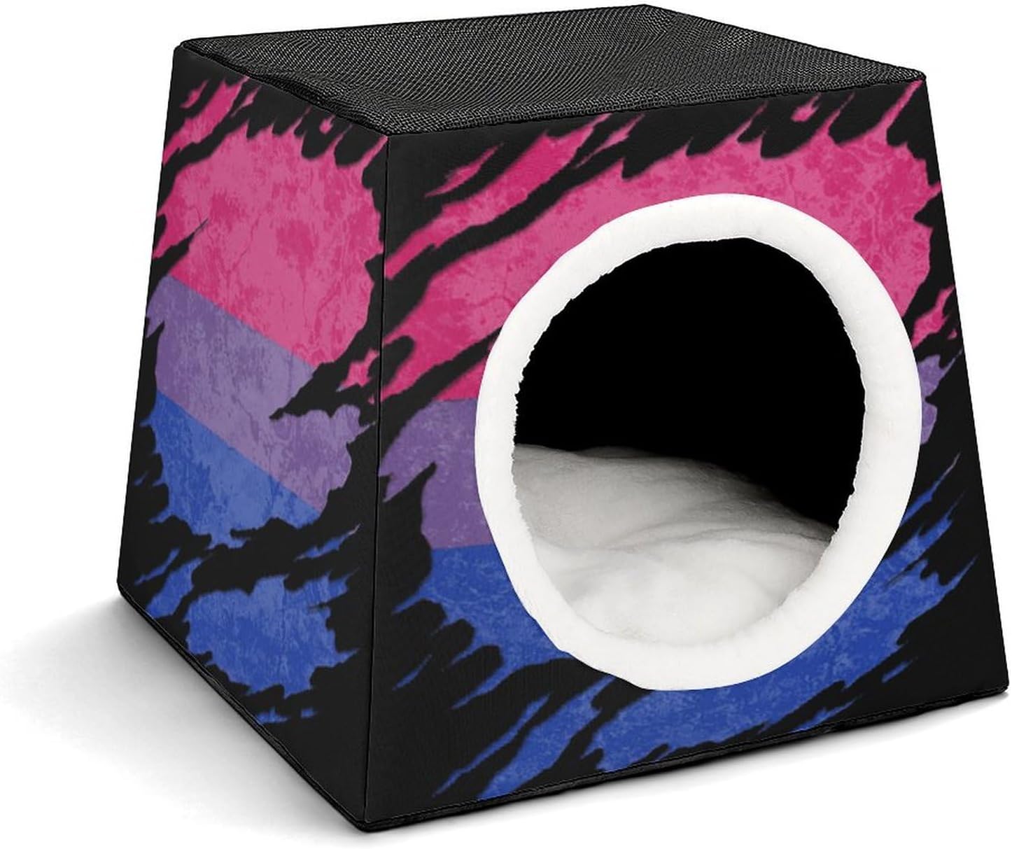 Generic Bisexual Pride Flag Ripped Cat House for Indoor with Spacious Cat Nest, style-31-3