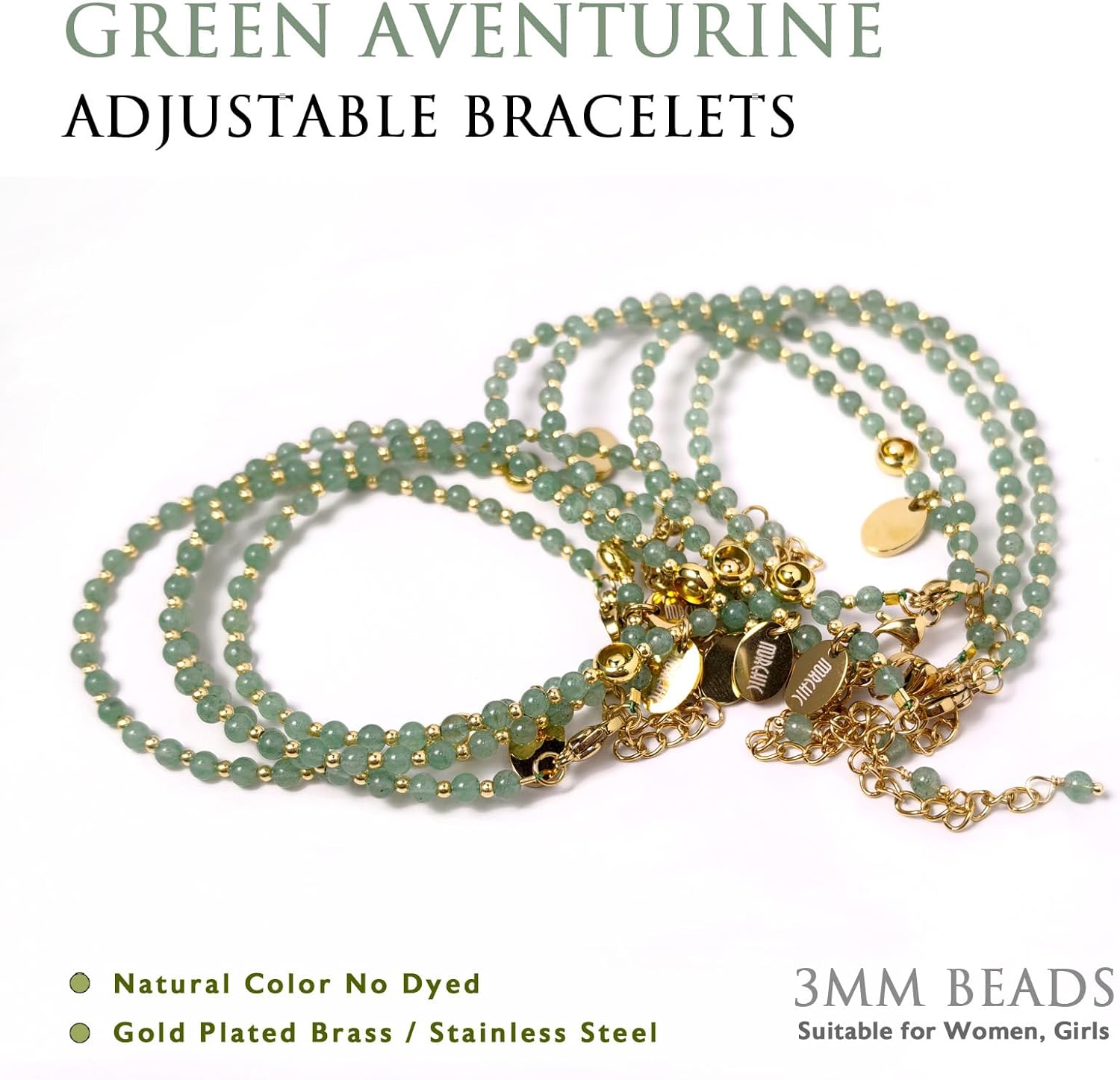 Morchic 3mm Tiny Beads Natural Gemstone Bracelet for Women, Adjustable 7.1" Energy Gem Charm Jewelry, Dainty Handmade Birthday Gift - Image 3