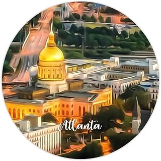 100pcs Vinyl Peel and Stick Circle Label Decals,Atlanta City Building Cityscape Natural Landscape Labels Stickers for Laptop Envelope Seals Jar Water Bottles Goodie Bags Packaging 3in