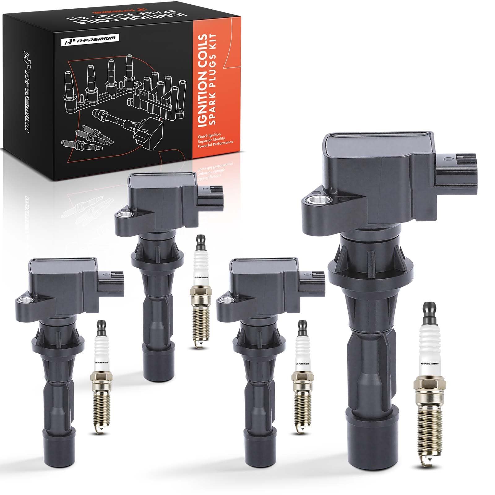 A-Premium Set of 4 Ignition Coil Pack and Iridium Spark Plugs | Compatible with Mazda 3 2…