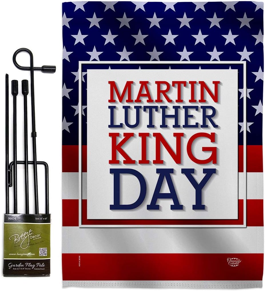 MLK Day Garden Flag Set with Stand Black History Martin Luther King Civil Right Stars United State American Small Decorative Gift Yard House Banner Double-Sided Made In USA 13 X 18.5
