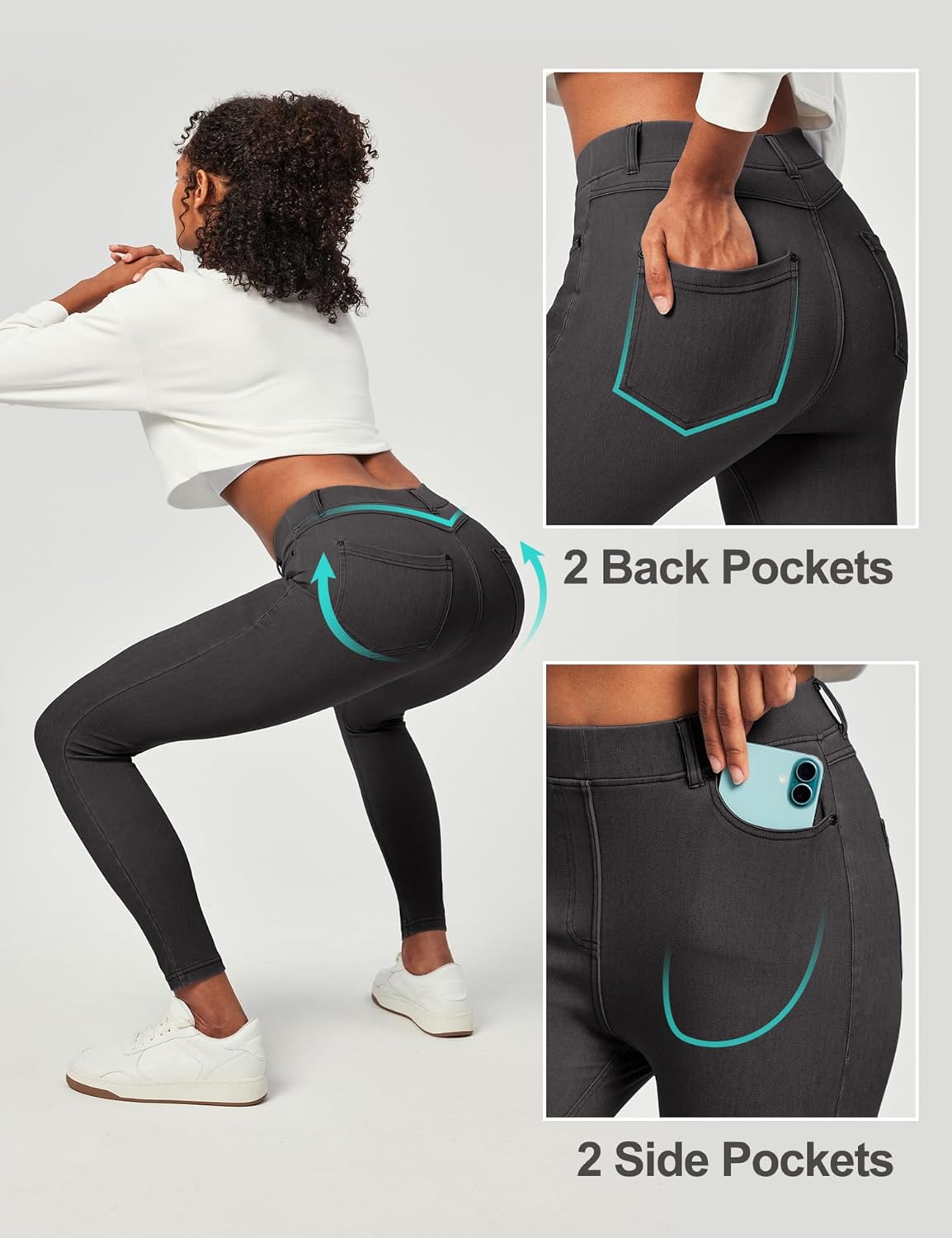 IUGA Jeggings for Women Tummy Control Stretchy Jeans for Women High Waisted Pull on Skinny Jean Leggings with Pockets Trendy - Image 5