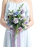 Ling's moment Bridesmaid Bouquet, Sage Purple & Provence Wedding Bouquets for Bridesmaids, 7 Inch Bridal Bouquets for Bridesmaids, Wedding, Ceremony, Anniversary, etc. Prpl-deep Plum 7 Inch