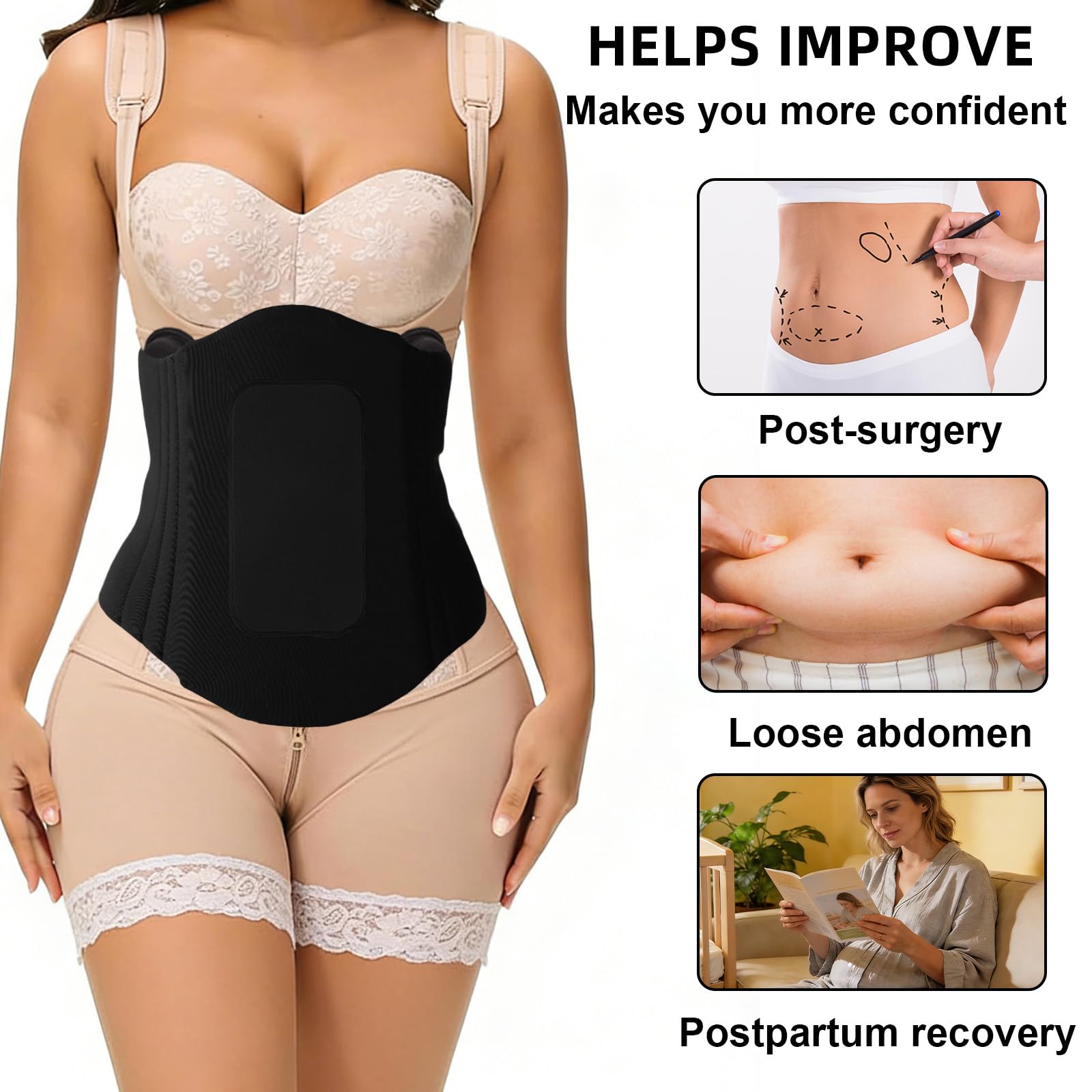 Lyreh 4stk Seitliche 360-Grad-Bauchkompressionsbretter Set, Lipo-Schaum-Taille-Lateralschutz Bauch-Kompressionspad mit Bauch-Lipo-Wickel für Liposuktions-Postoperations-Erholung