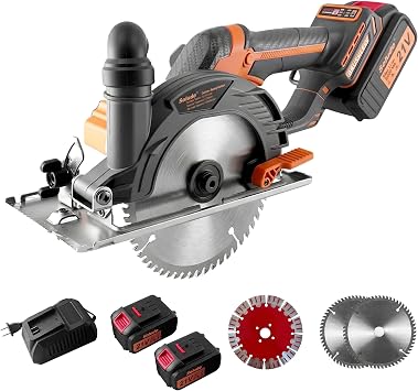 6-Inch 21V Brushless Cordless Circular Saw with 2 x 6.0Ah Lithium Batteries Electric Cutting Circular Saw with 3 Saw Blades for Wood, Metal, Tile, Drywall, Plastic Cutting