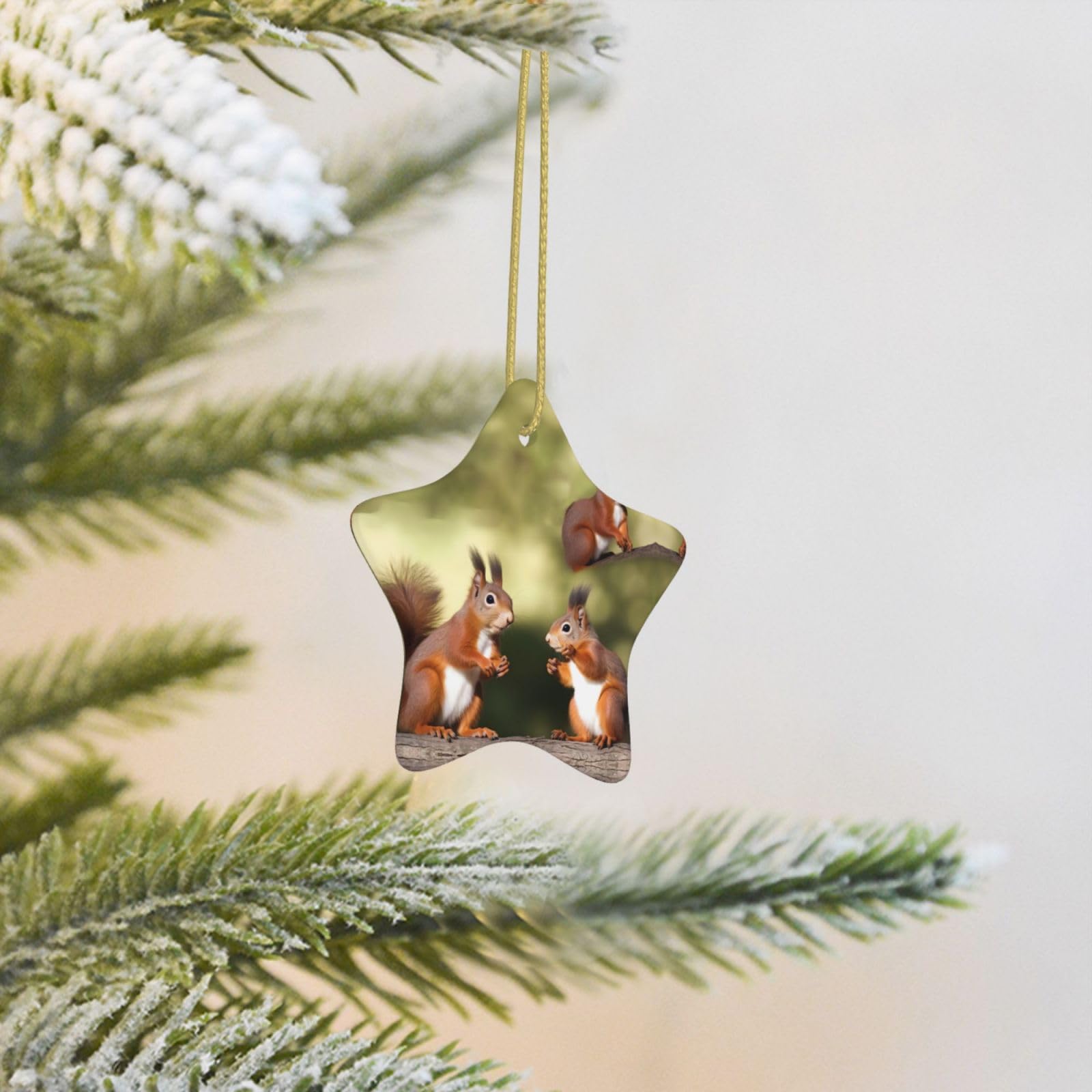 Christmas Tree Decoration Hanging Star Ornament Cute Squirrels Ceramic Ornaments Christmas Tree Decorations Star Pendants for Xmas Tree Winter New Year Wedding Party Supplies