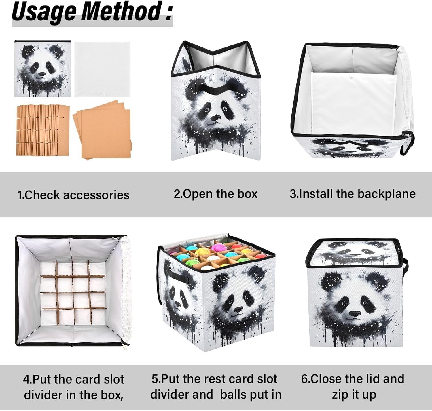 Cute Panda 13 Inch Christmas Ornament Storage Box with Lid - Holiday Decor Storage Containers, Stores 64 Ornaments, 3 Inch Cube Compartments