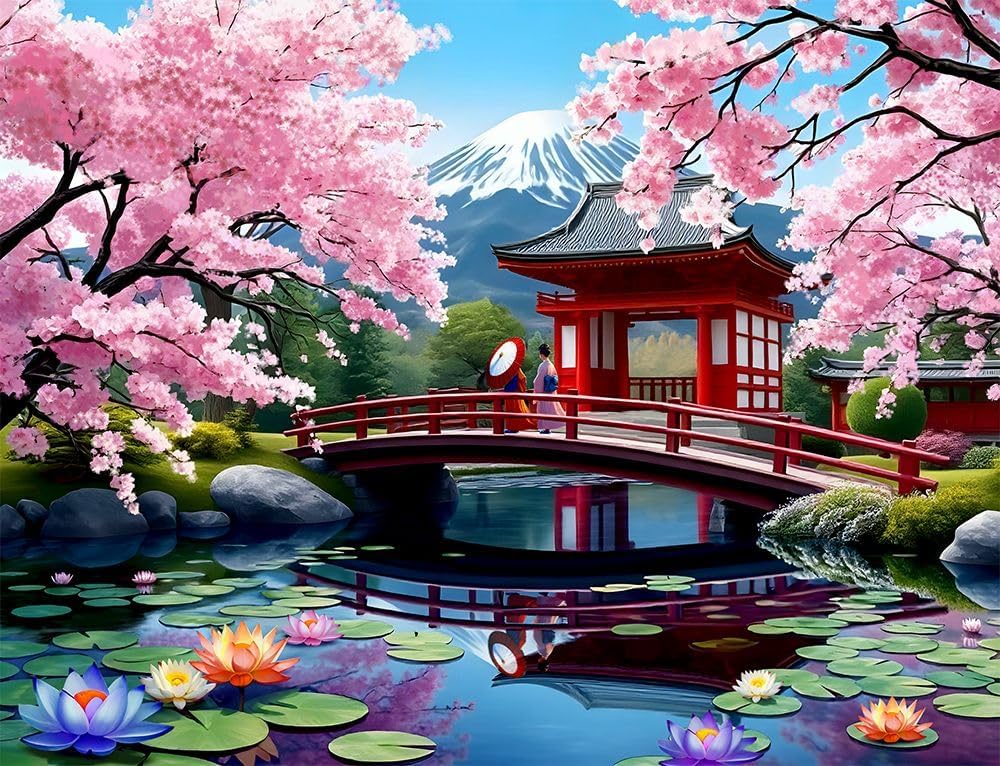 Springbok Haru in Japan 1000 Piece Jigsaw Puzzle for Adults - Cherry Blossom Garden - Unique Cut Pieces - Made in USA