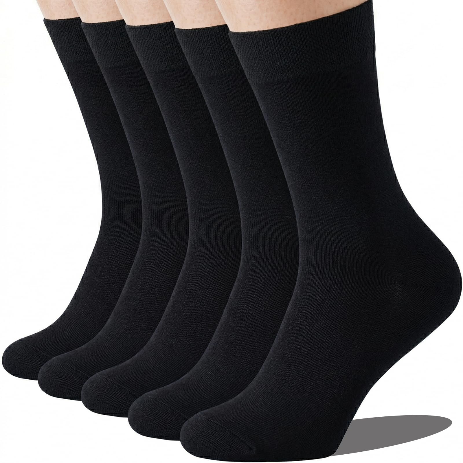 wamicu Men's Cotton Socks 5 Pairs Thin Comfortable Breathable Socks Classic Crew Socks for Business Office Casual A-Black 6-9-picture-36