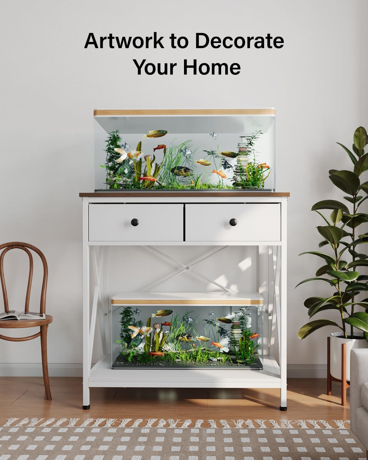 Fish Tank Stand 29 Gallon: Sturdy Aquarium Stand with Accessories Storage - Metal Fish Tank Table for 20-29 Gallon Reptile Breeder Turtle Terrarium - 30.7"x16.5" Weight Capacity 330 lbs