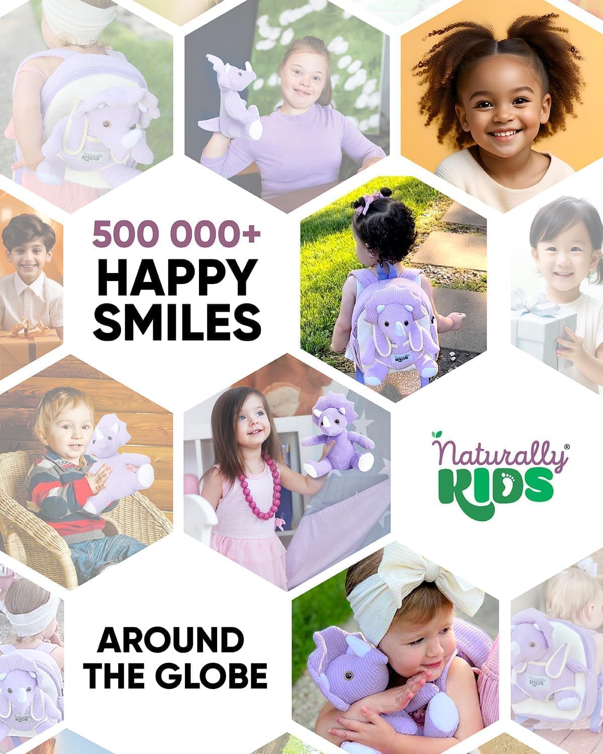 Naturally KIDS Purple Dinosaur Toys for Girls, Triceratops Toy, Dinosaur Gifts for 2 3 Year Old Girls, Toddler Backpack