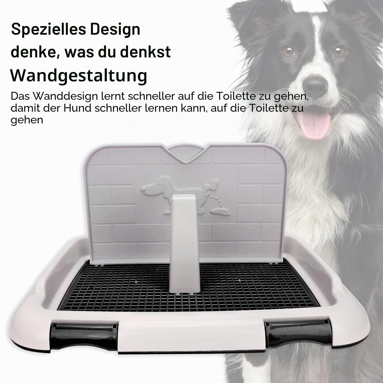 Focket Hundetoilette, Hundeklo für drinnen mit simulierter Wand, planmäßiges Urinieren Mesh Potty Tray Corgi Potty Training Toilette, Französische Bulldogge Training Tray Hunde (Schwarz)