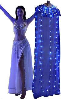 Belly Dance LED Fan Veil - 1.8 Long Bamboo Fans Veil Hand Made Silk Fan for Dance/Outdoor Left Hand(Royal Blue)