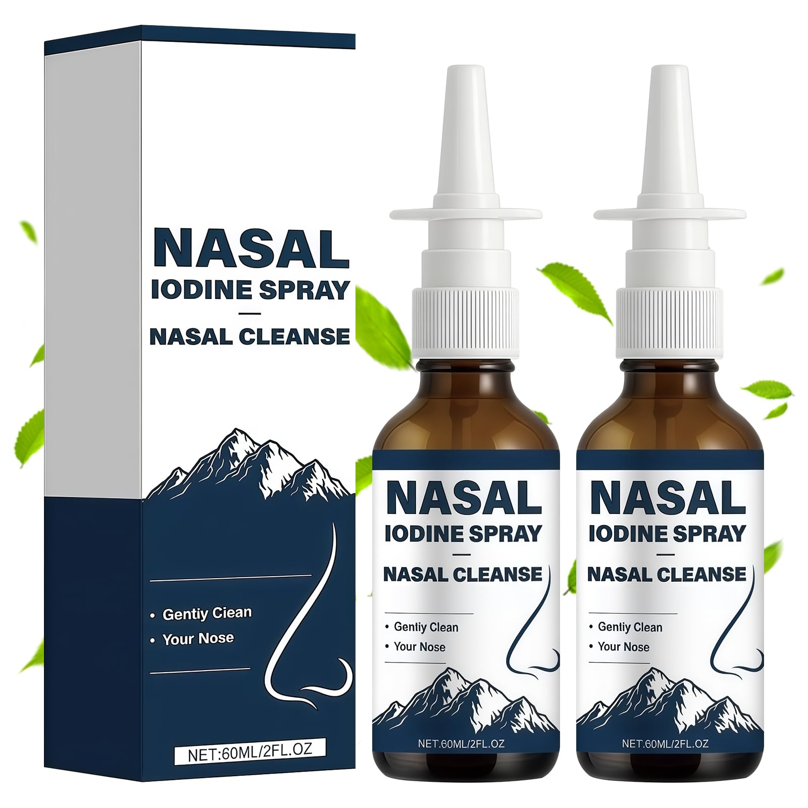 2Pcs Iodine Nasal Spray, Daily Nasal Cleanse,Fine Mist Non-Medicated Nasal Spray - 150+ Uses per Bottle for Dry Air, Travel & Daily Use