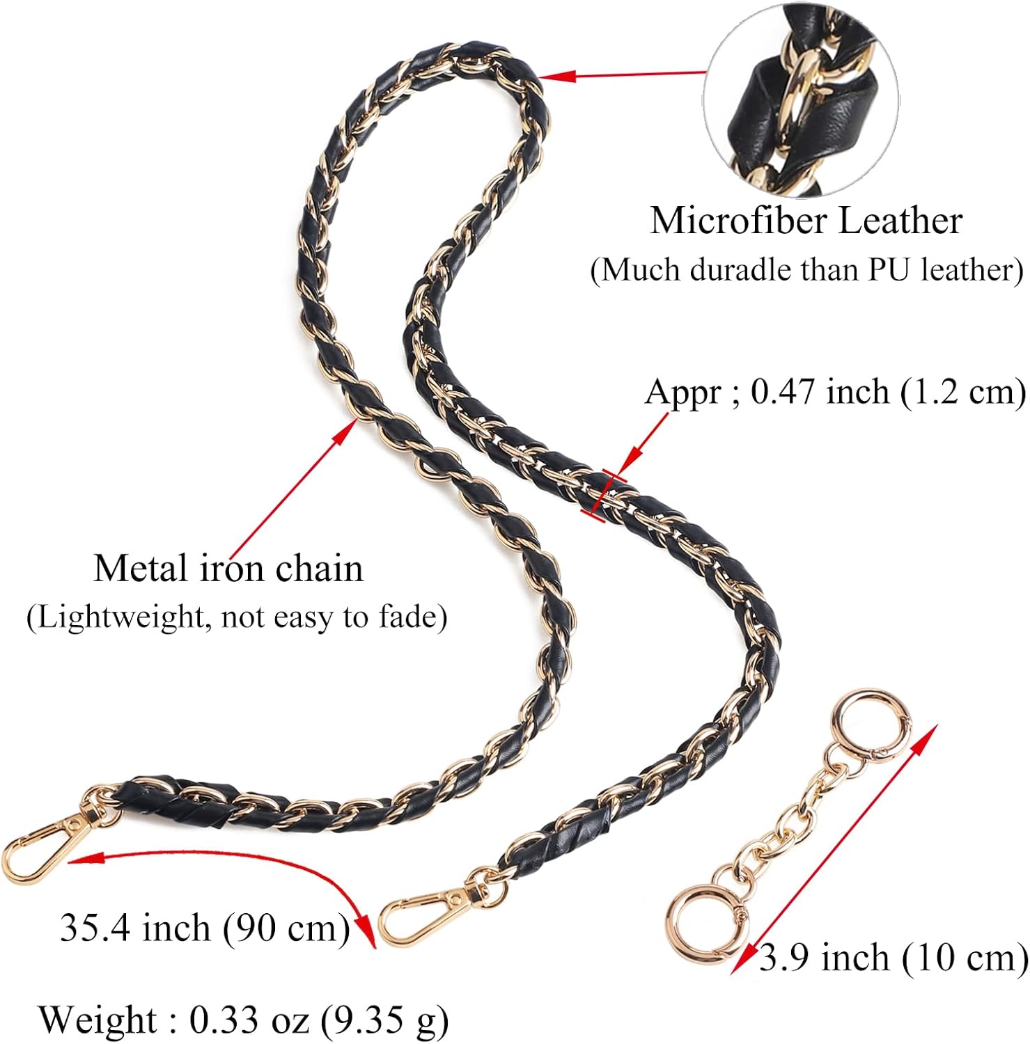 Beaulegan Purse Chain Strap - Microfiber Leather - Replacement for Handbag, Crossbody Shoulder Bag Set of 2, 35.4 Inch Long(Silver) - Image 3