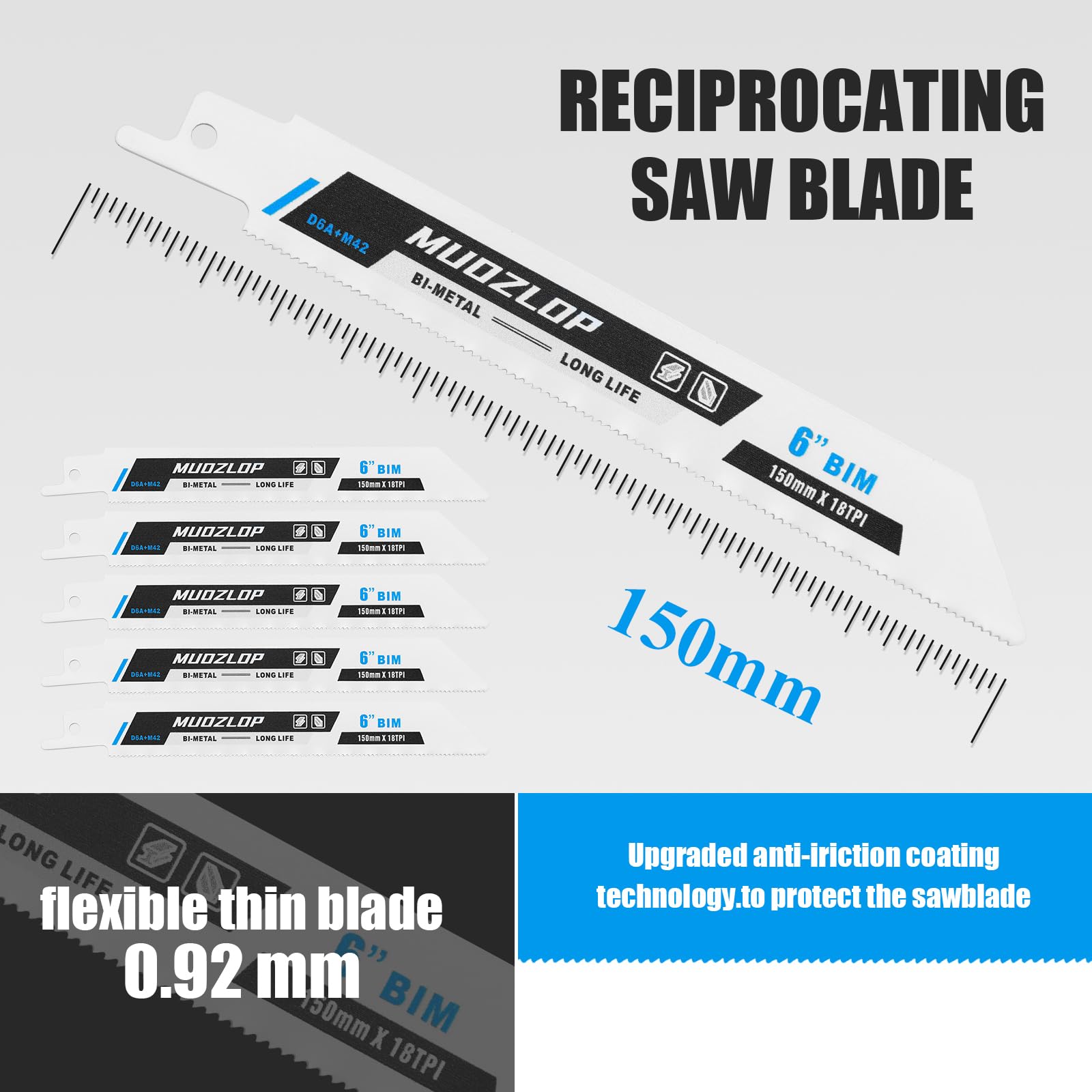 Juego de 25 hojas de sierra alternante de 6 pulgadas, 18 hojas de sierra de alto carbono TPI, hojas de sierra de metal con estuche organizador (25, 18TPI/150 mm)