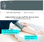 Blood Pressure Monitor - Automatic Upper Arm BP Monitor Wide Cuff (22-42cm), Blue Backlit LCD, USB/Battery Powered for Home Use (White)