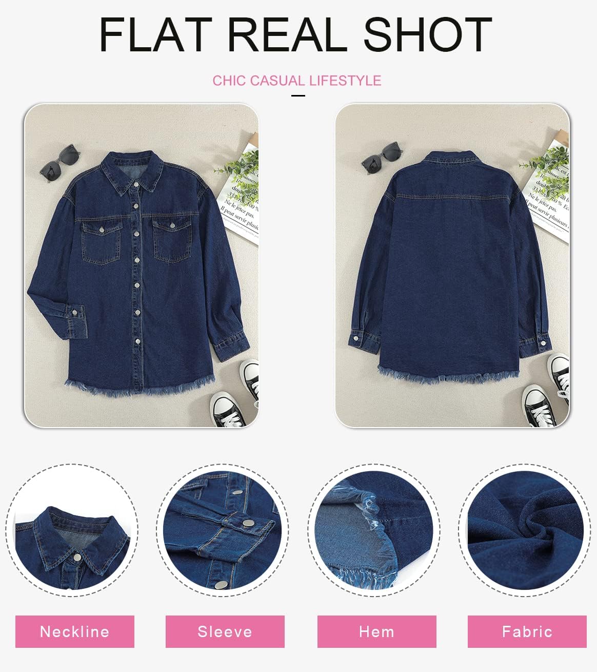 Dokotoo Women’s Oversized Denim Jacket Casual Long Sleeve Denim Shirts Distresse Jean Jacket Fall Outfits 2025